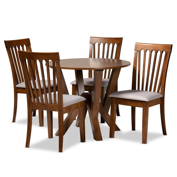Baxton Studio Marian Modern and Contemporary Grey Fabric and Walnut Brown Finished Wood 5-Piece Dining Set 174-9879-10899-Zoro